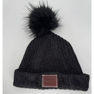 Love Your Melon Pom Beanie Hat Stocking Cap Cuffed Knit Charcoal Gray Adult OS
